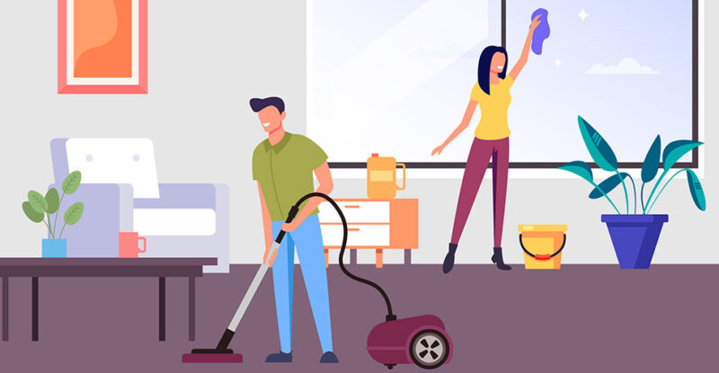 Ilustração representa a importância da limpeza em condomínios